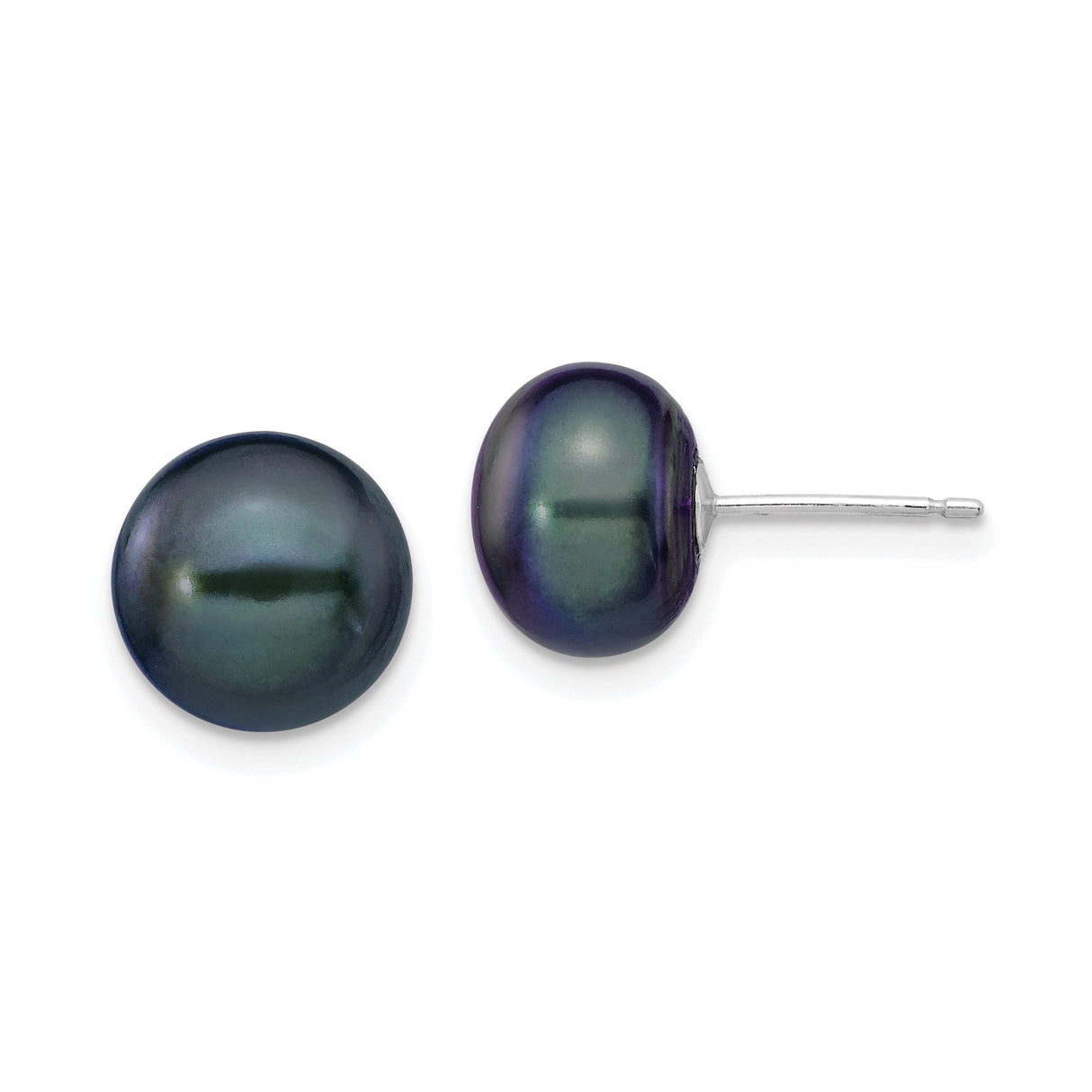 14k White Gold Stud Earrings with Black Pearls, Classic Minimalist Style for Women
