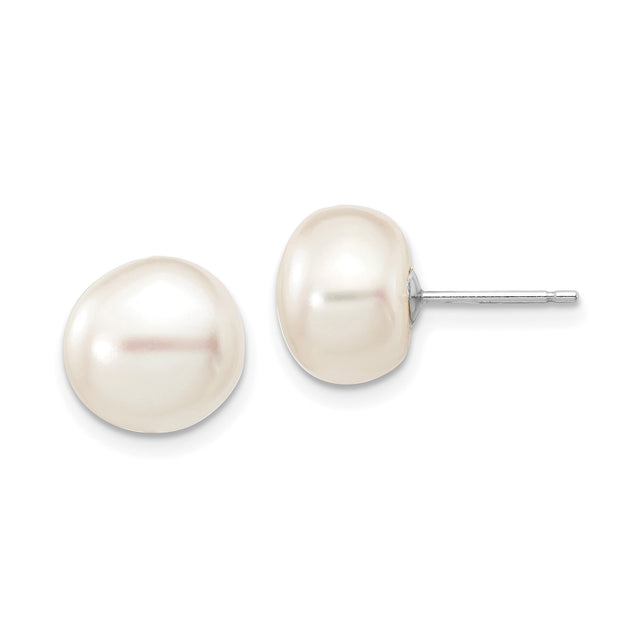 14k White Gold Pearl Stud Earrings, Round Cultured Freshwater Pearl, Polished Finish