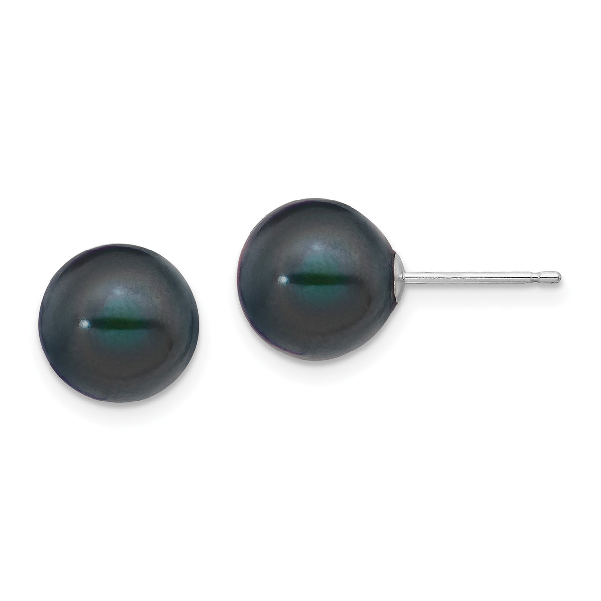 14k White Gold Pearl Stud Earrings, Round Black Cultured Pearls, Minimalist Style for Women