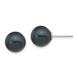 14k White Gold Pearl Stud Earrings, Round Black Cultured Pearls, Minimalist Style for Women