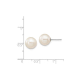 14k White Gold Stud Earrings with Round Cultured Pearl, Classic Minimalist Style for Women