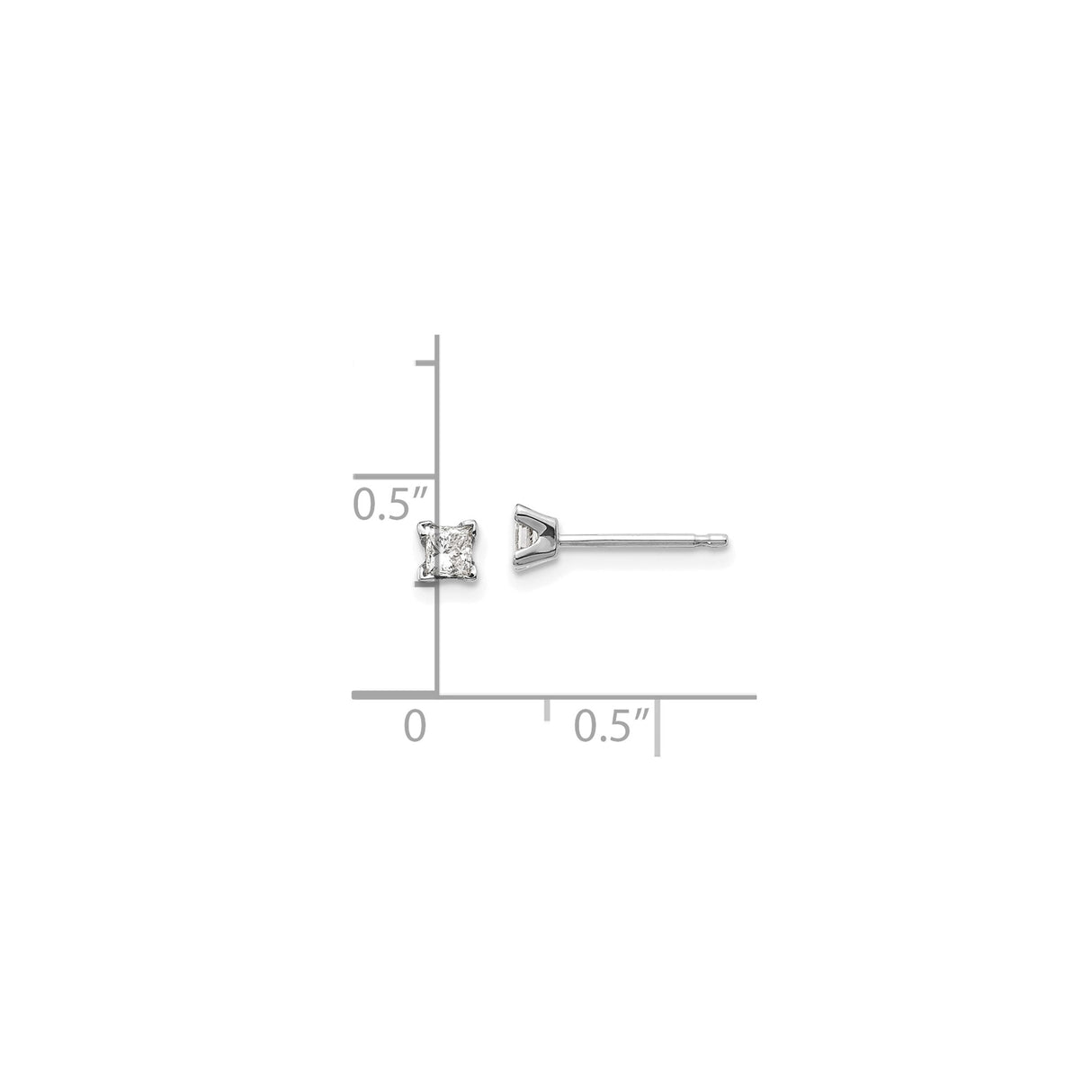 14k White Gold Stud Earrings with Princess Cut Diamond, Square Minimalist Design