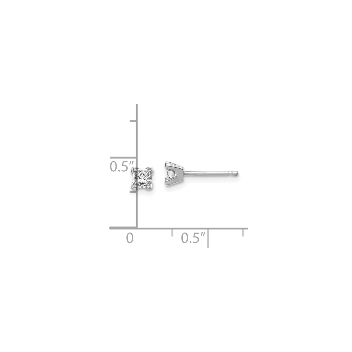 14k White Gold Stud Earrings with Princess Cut Diamond, Solitaire Minimalist Design
