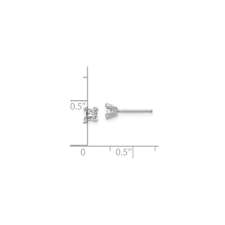 14k White Gold Stud Earrings with Princess Cut Diamond, Solitaire Minimalist Design