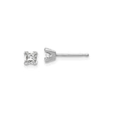 14k White Gold Stud Earrings with Princess Cut Diamond in Four Prong Setting