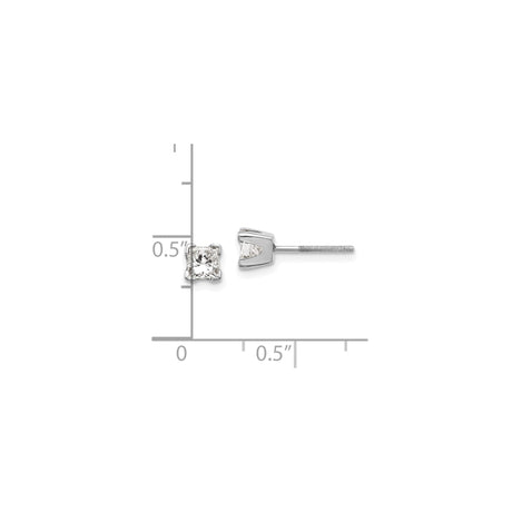 14k White Gold Stud Earrings with Princess Cut Diamonds, Classic Four Prong Setting
