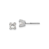 14k White Gold Diamond Stud Earrings, Princess Cut Solitaire, Four Prong Screw Back