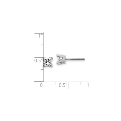 14k White Gold Diamond Stud Earrings, Princess Cut Solitaire with Screw Back