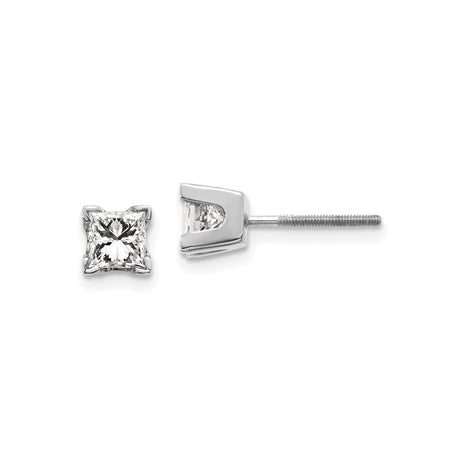 14k White Gold Diamond Stud Earrings, Princess Cut Solitaire with Screw Back