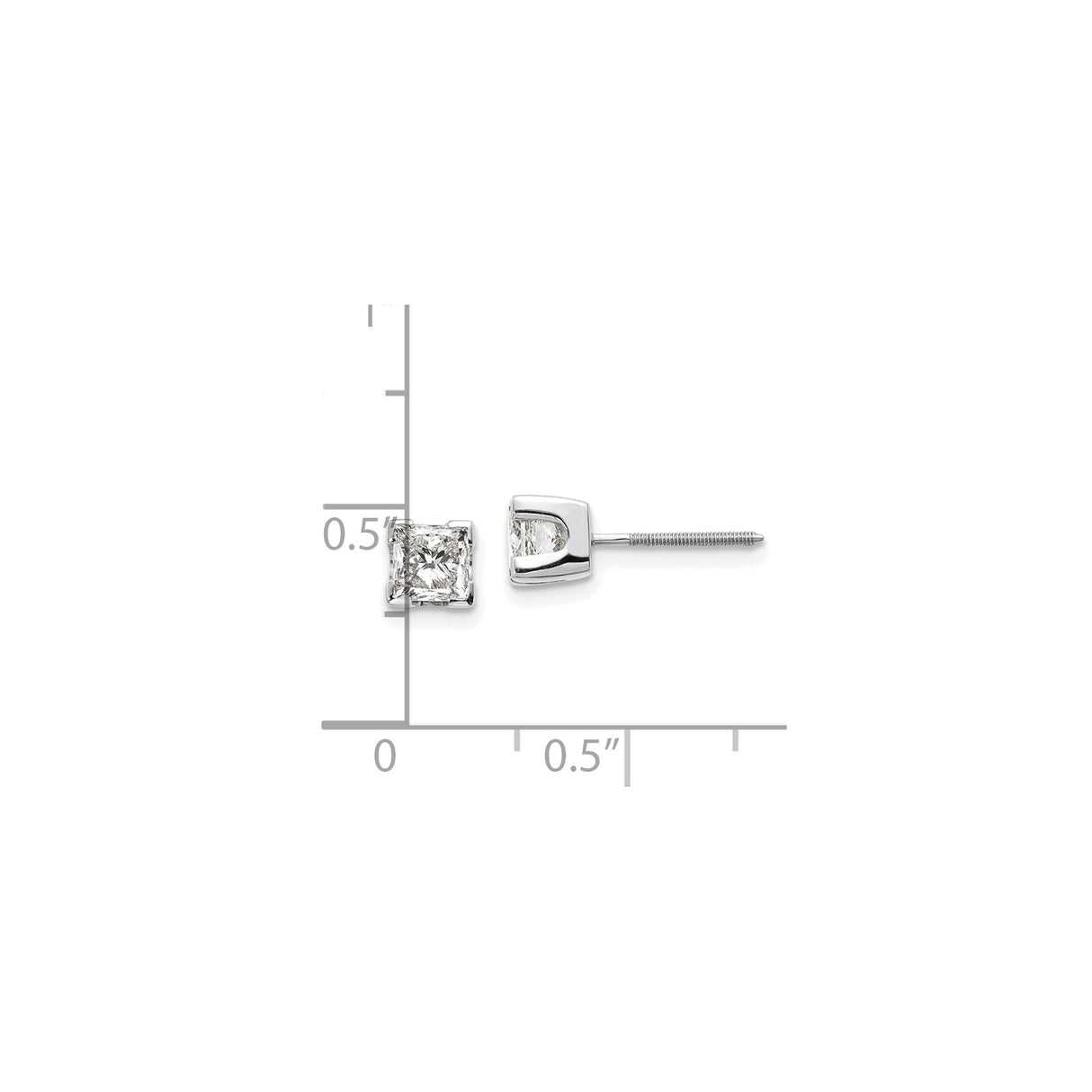 14k White Gold Stud Earrings with Princess Cut Diamonds, Modern Four Prong Setting
