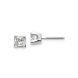 14k White Gold Stud Earrings with Princess Cut Diamonds, Modern Four Prong Setting