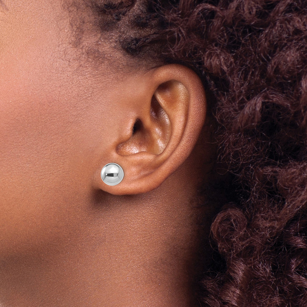 14k White Gold Ball Stud Earrings, Polished Finish, Classic Minimalist Design for Women