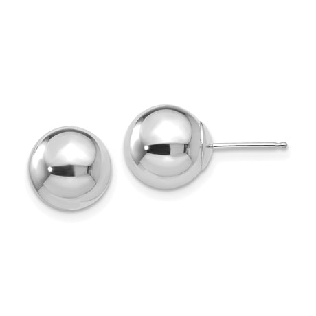 14k White Gold Ball Stud Earrings, Polished Finish, Classic Minimalist Design for Women