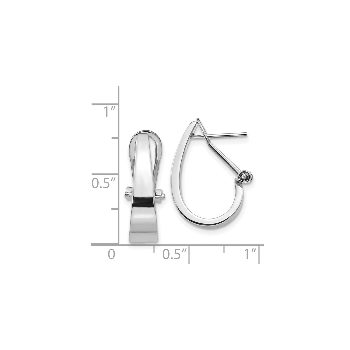 14k White Gold Teardrop Hoop Earrings, High Polish Tapered Omega Back, Minimalist Design for Women