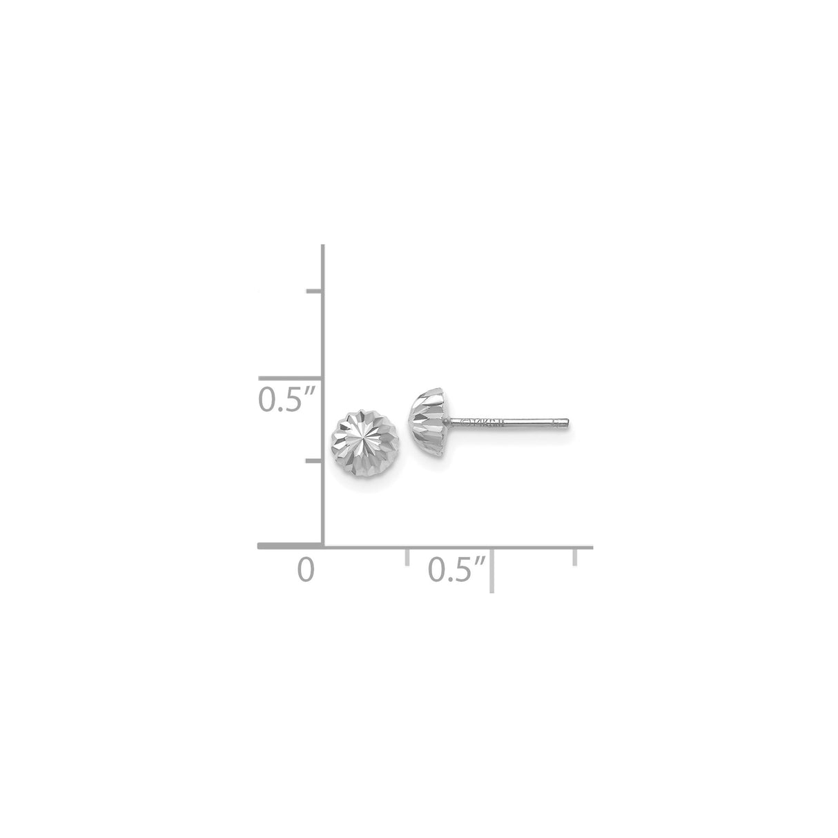 14k White Gold Faceted Dome Stud Earrings with Starburst Design, Geometric Polished Finish