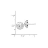 14k White Gold Dome Stud Earrings with Diamond Cut Floral Texture, Minimalist Modern Style