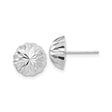 14k White Gold Dome Stud Earrings with Diamond Cut Floral Texture, Minimalist Modern Style