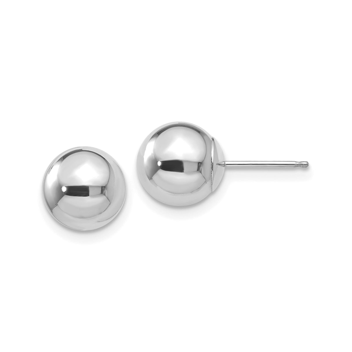 14k White Gold Ball Stud Earrings, Polished Round Design, Minimalist Style for Women