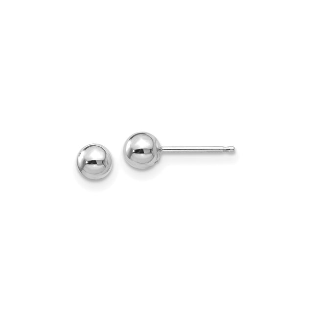 14k White Gold Ball Stud Earrings, Polished Sphere Design, Lightweight Minimalist Style