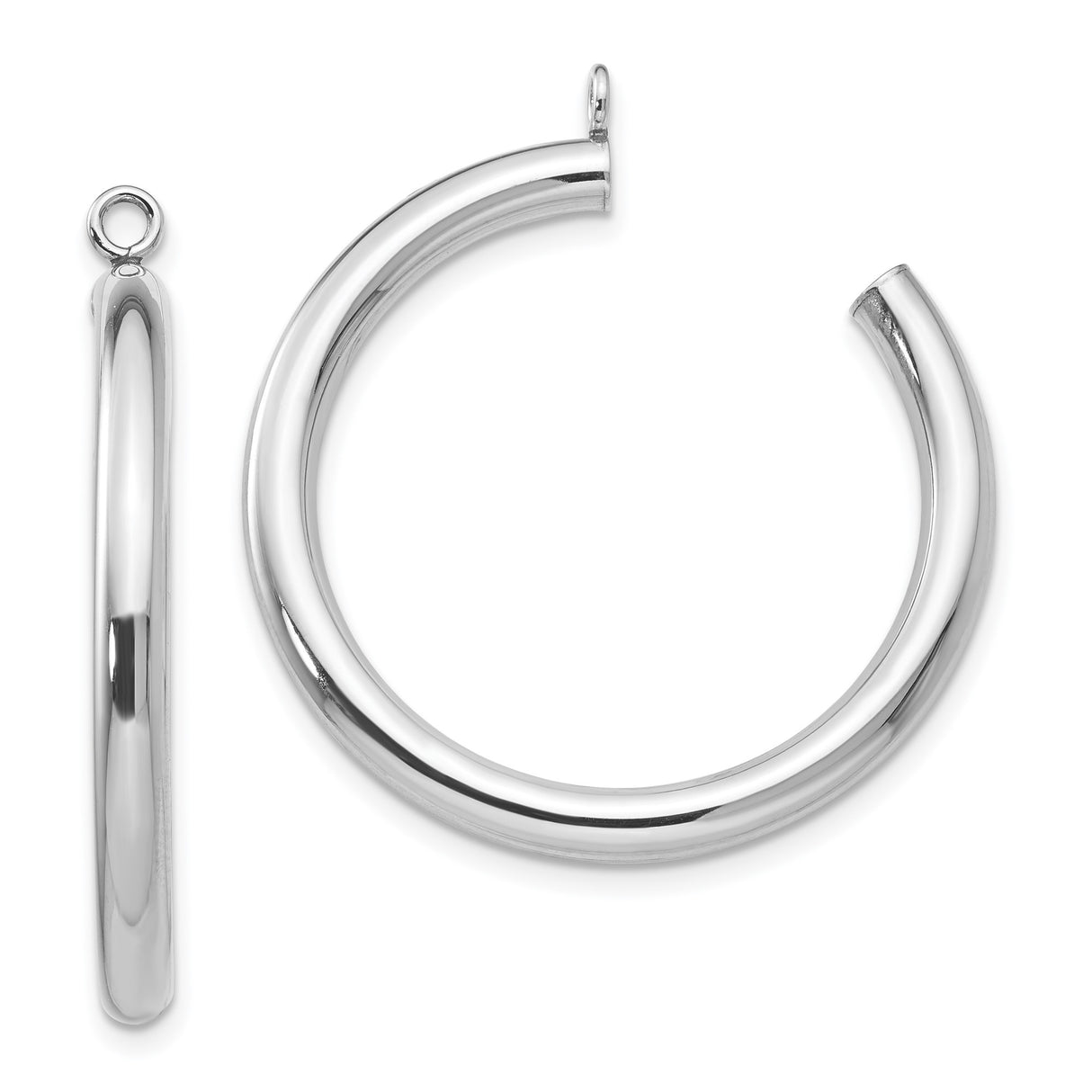 14k White Gold Hoop Earrings, Lightweight Polished Minimalist Tube Design for Women