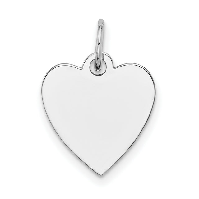 14k White Gold Heart Pendant Charm with Polished Engraving Surface, Minimalist Romantic Jewelry