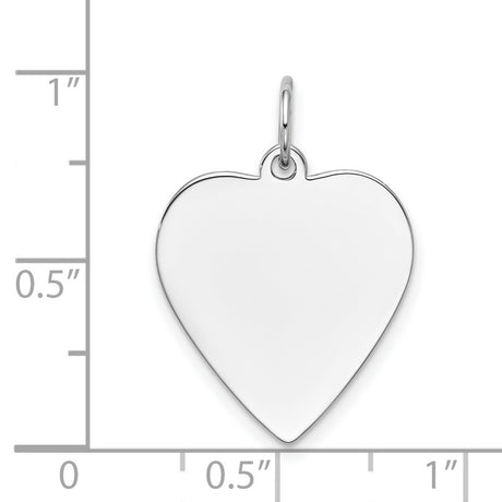 14k White Gold Heart Pendant, Polished Charm with Smooth Engraving Surface for Women