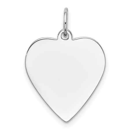 14k White Gold Heart Pendant, Polished Engravable Charm, Minimalist Symbol of Love for Women