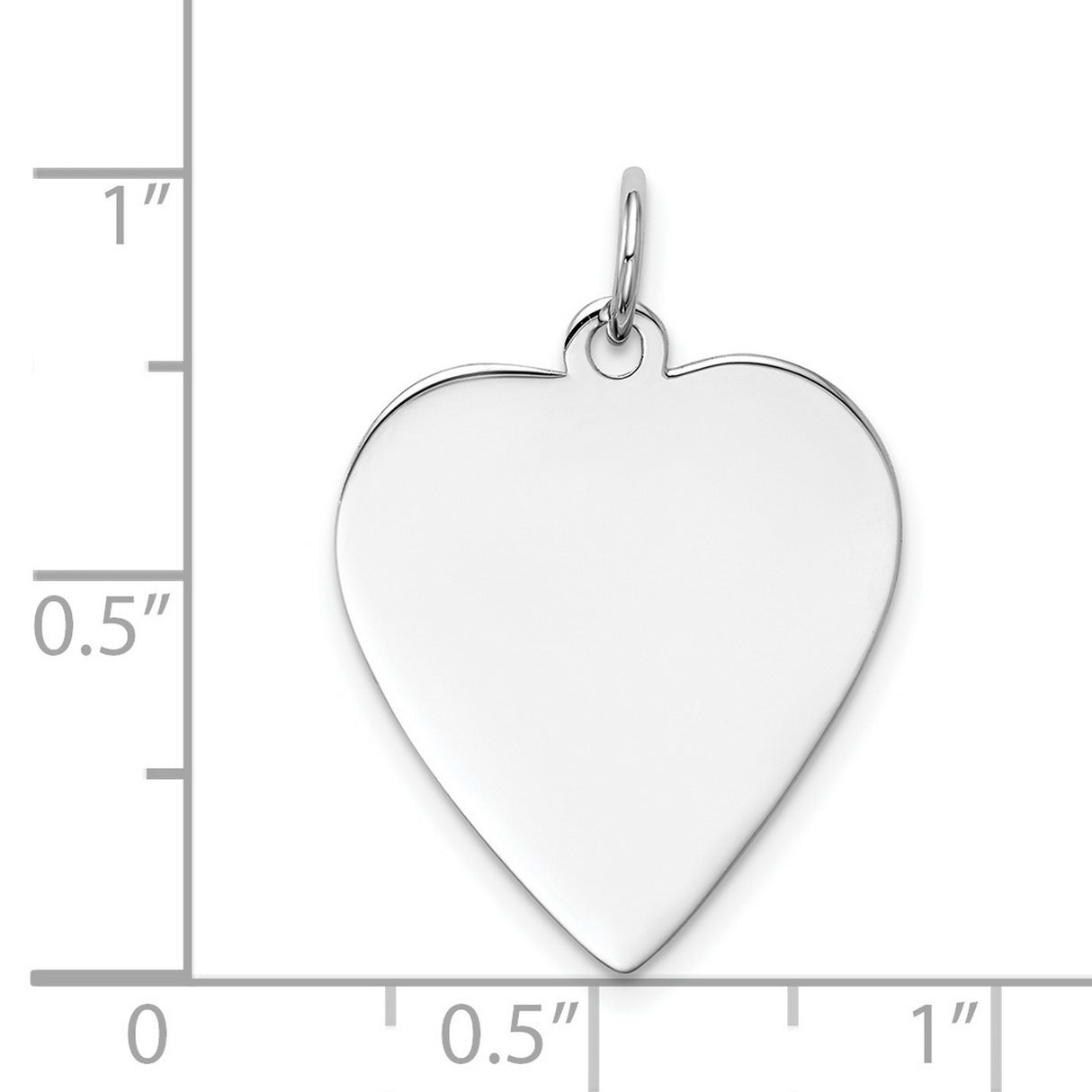 14k White Gold Heart Pendant, Polished Engraving Charm with Smooth Finish for Women