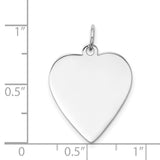 14k White Gold Heart Pendant, Polished Engraving Charm with Smooth Finish for Women