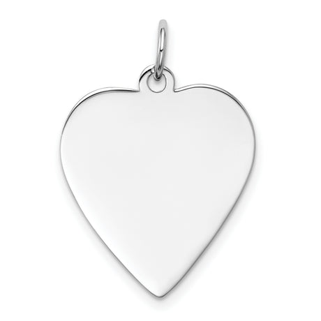 14k White Gold Heart Pendant, Polished Engraving Charm with Smooth Finish for Women
