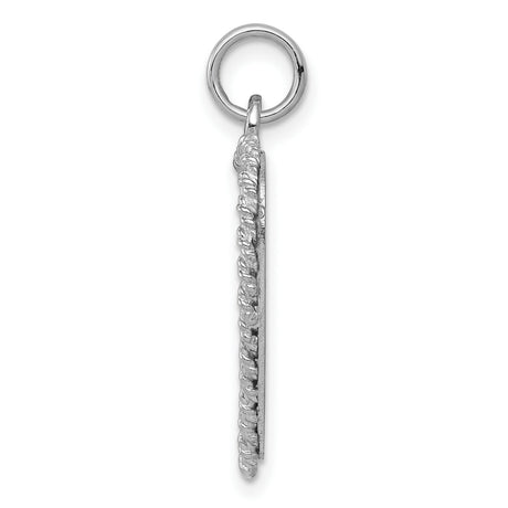 14k White Gold Heart Pendant with Textured Rope Border and Line Detail