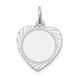 14k White Gold Heart Pendant with Abstract Sunburst Design and Polished Engravable Center