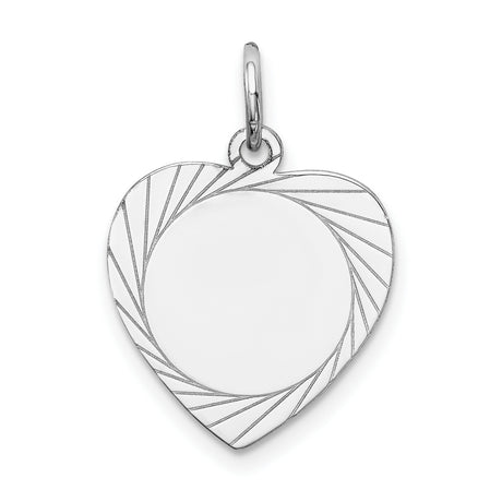 14k White Gold Heart Pendant with Abstract Sunburst Design and Polished Engravable Center