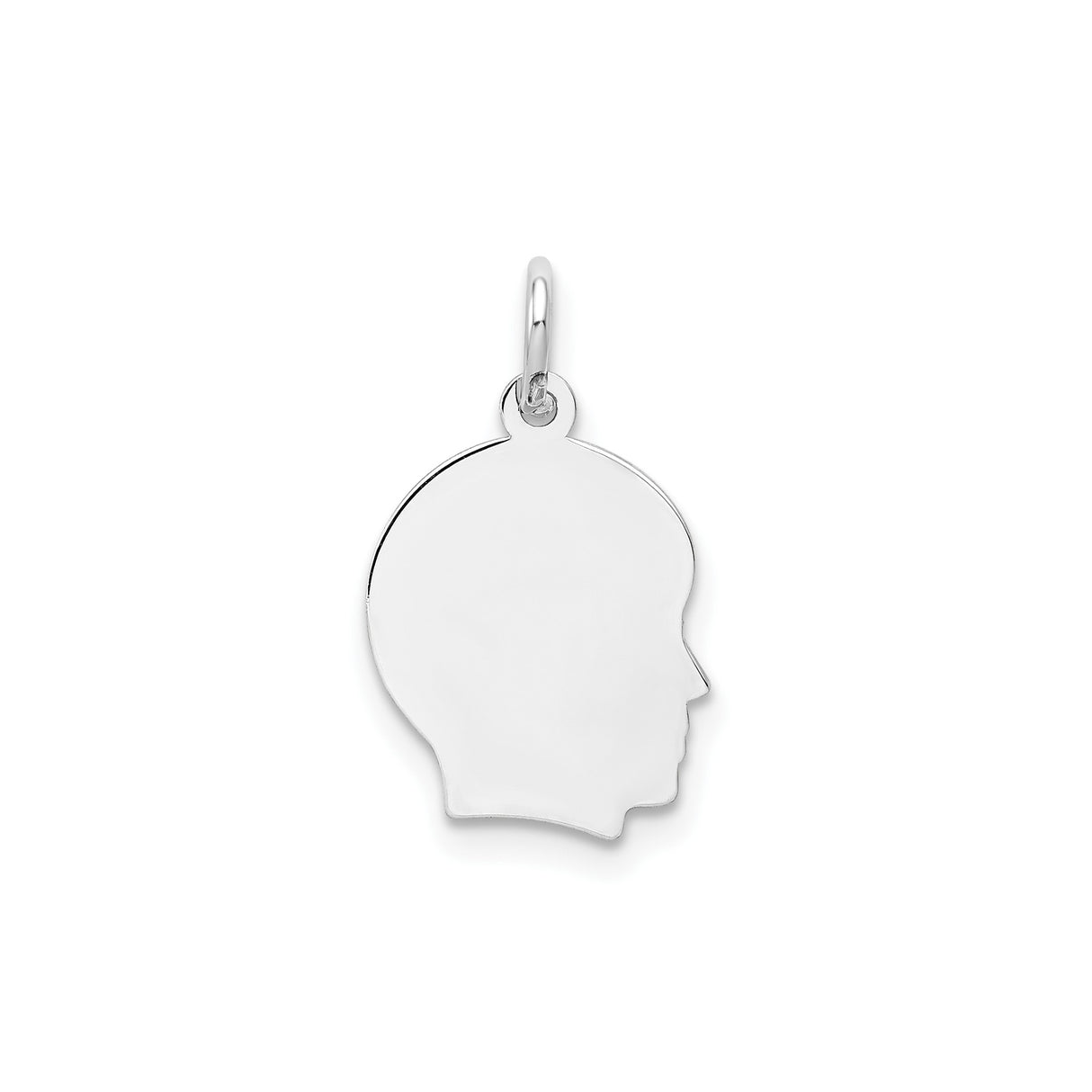 14k White Gold Boy Profile Charm Pendant, Engravable Silhouette Keepsake for Mothers