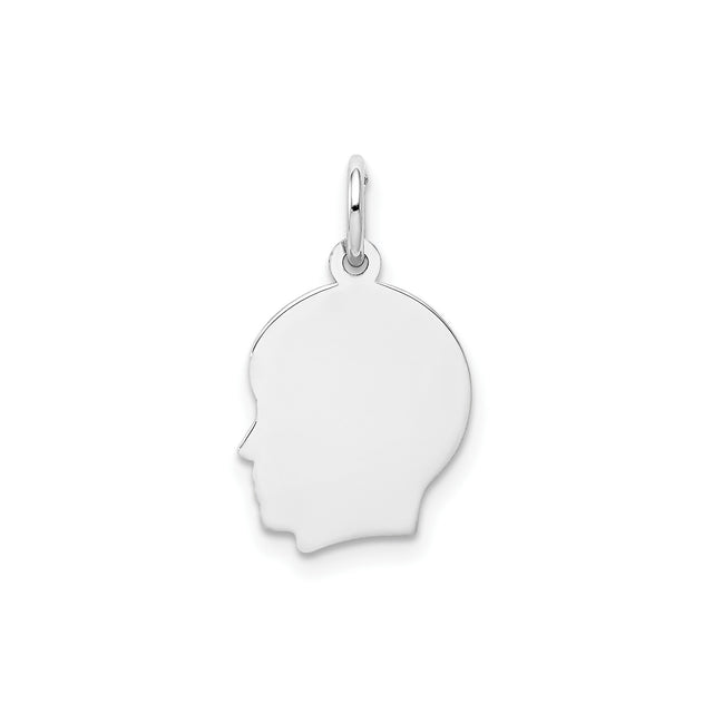 14k White Gold Mother Silhouette Pendant with Polished Face Profile, Engraving Ready Charm