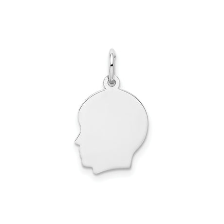 Plain Small Facing Left Engravable Boy Charm Pendant in Real 14k White Gold