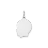 14k White Gold Silhouette Pendant Charm with Polished Profile Design, Custom Engraving Option
