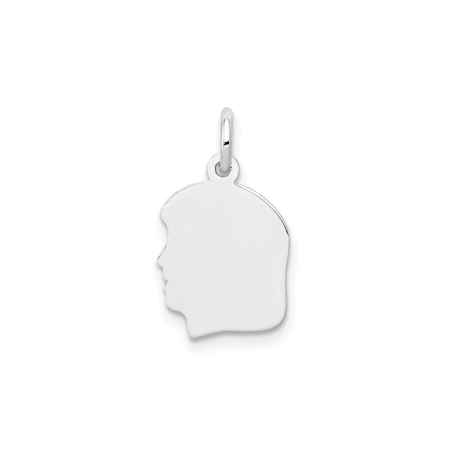 14k White Gold Profile Pendant Silhouette Charm, Memorial Engraving Keepsake for Women
