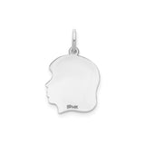 14k White Gold Boy Profile Pendant Charm, Engravable Silhouette Keepsake for Mothers