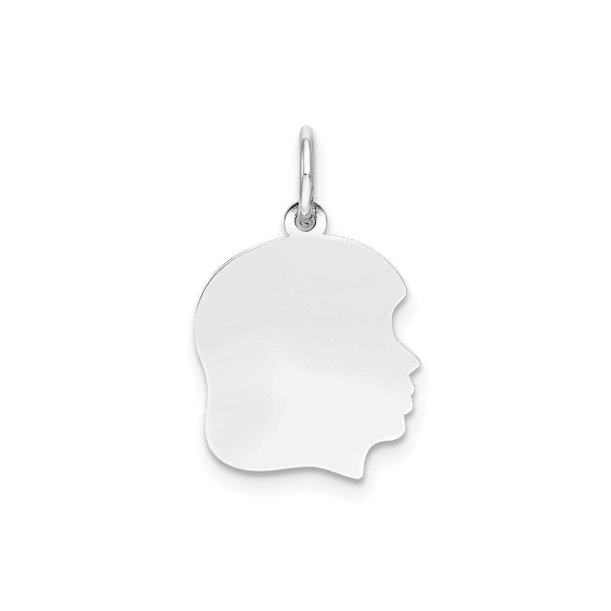 Plain Medium Facing Right Engravable Girl Charm Pendant in Real 14k White Gold