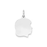 Plain Medium Facing Right Engravable Girl Charm Pendant in Real 14k White Gold
