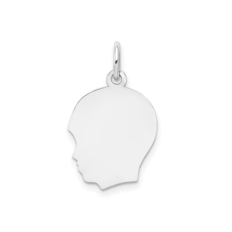 14k White Gold Boy Profile Pendant Charm, Polished Silhouette Head, Engravable Family Jewelry
