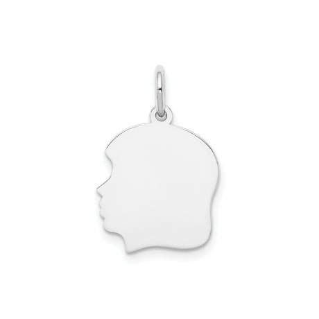 14k White Gold Boy Profile Pendant with Polished Silhouette, Custom Engraving Blank