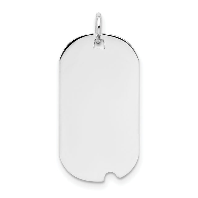 14k White Gold Dog Tag Pendant, High Polish Blank Military Style, Unisex Engraving Ready