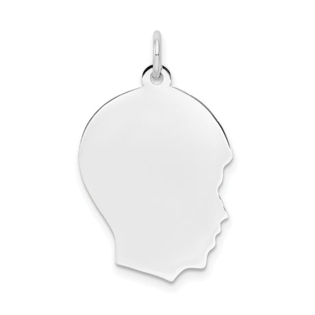 14k White Gold Boy Silhouette Pendant, Polished Charm, Engraving Compatible Keepsake Jewelry