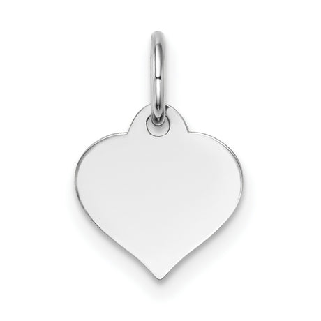 14k White Gold Heart Pendant, Engravable Flat Charm with Polished Finish for Women
