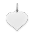 14k White Gold Heart Pendant with Polished Engravable Surface, Flat Disc Charm