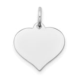 14k White Gold Heart Pendant with Polished Engravable Surface, Flat Disc Charm