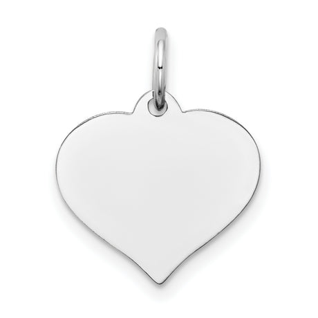 14k White Gold Heart Pendant, Polished Plain Charm for Engraving, Romantic Design
