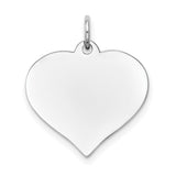 14k White Gold Heart Pendant with Smooth High Polish Finish, Engraving Ready Design